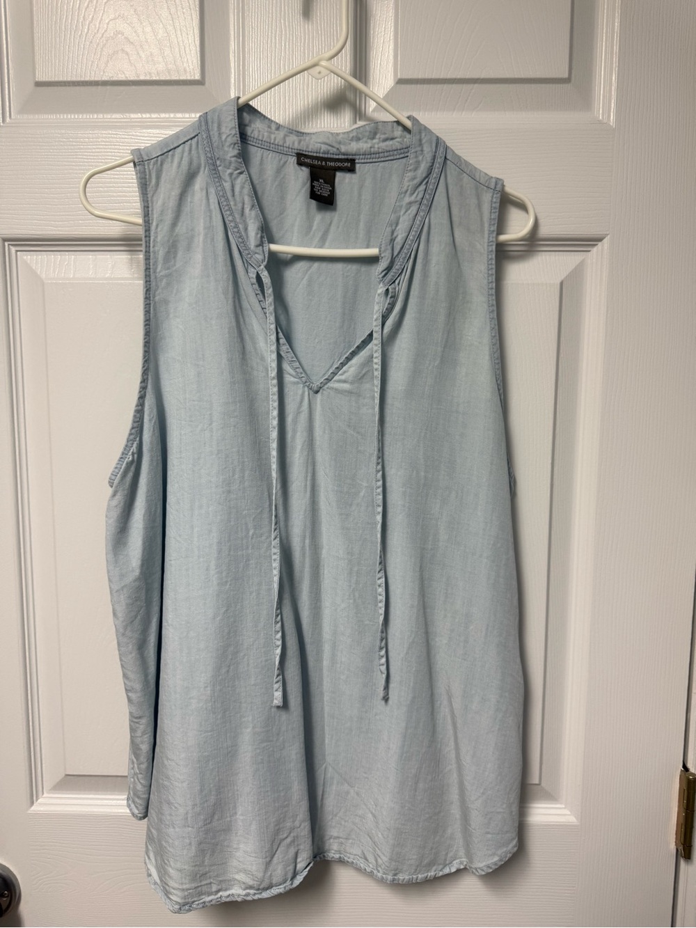 Chelsea & Theodore Light Blue Sleeveless Tie-Neck Tank